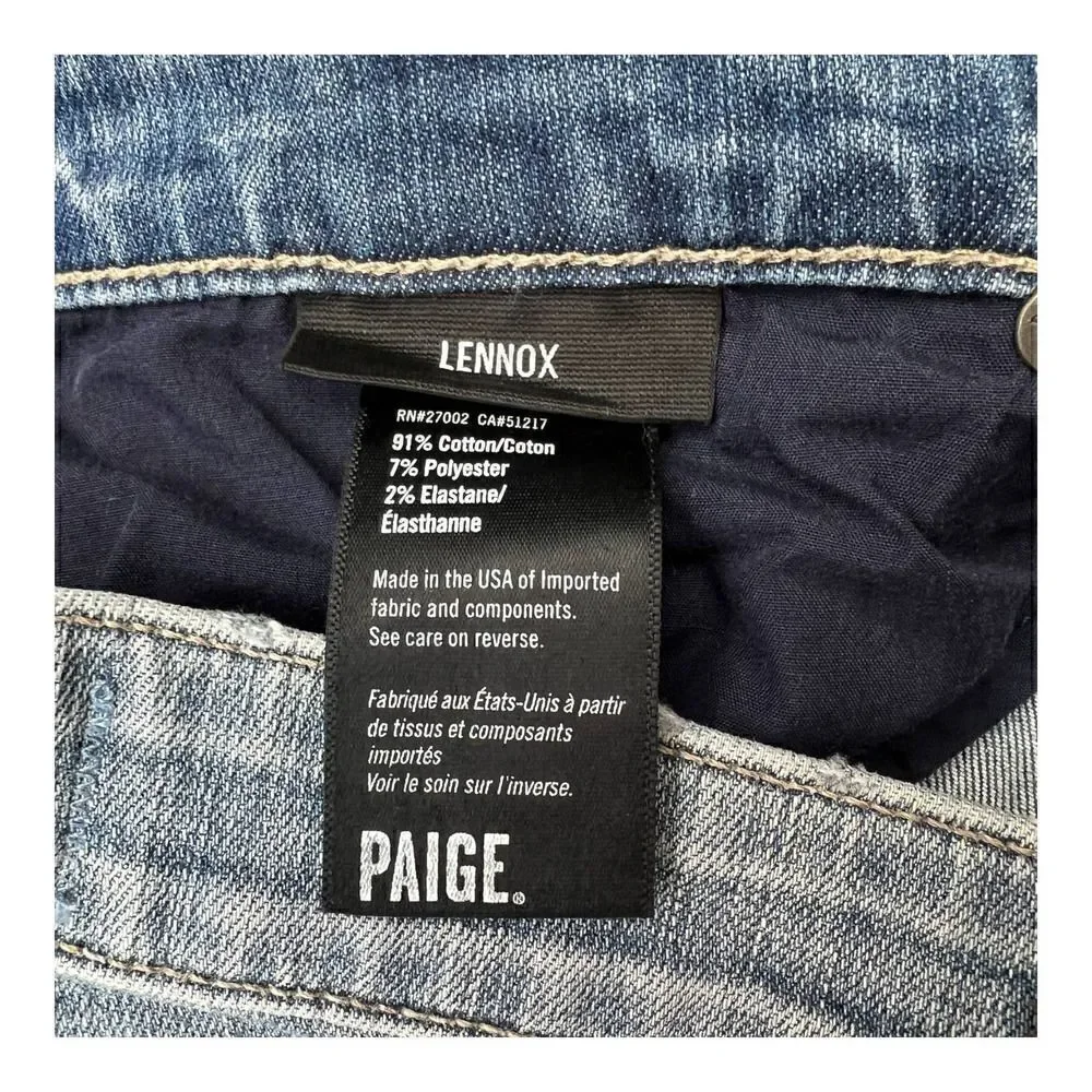 Paige Lennox Men Lyle Dest Denim Blue Slim Skinny Stretch Ripped Jeans US 33